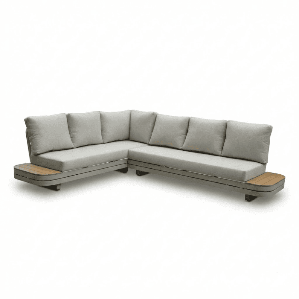 serrento hoek loungeset links 6 personen | aluminium + polywood | beige | 2 delig 241x226cm