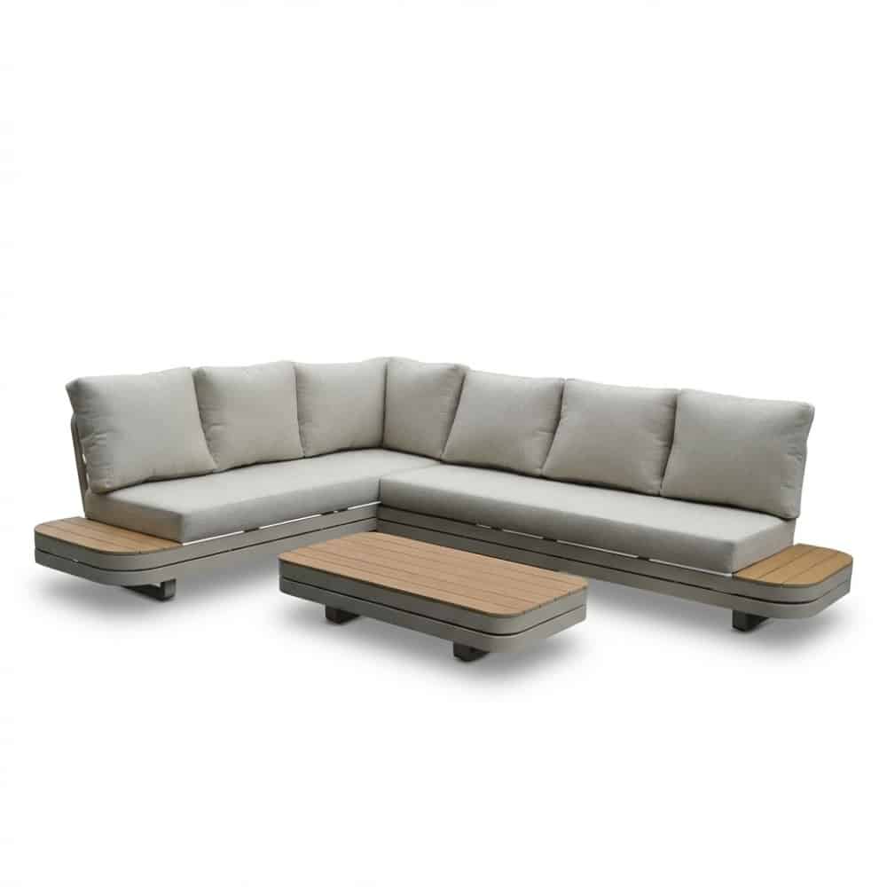 serrento hoek loungeset links 6 personen incl. tafel | aluminium + polywood | beige | 4 delig