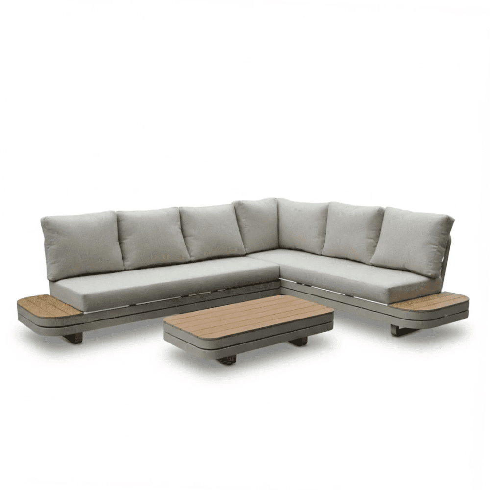 serrento hoek loungeset rechts 6 personen inc. tafel | aluminium + polywood | beige | 4 delig