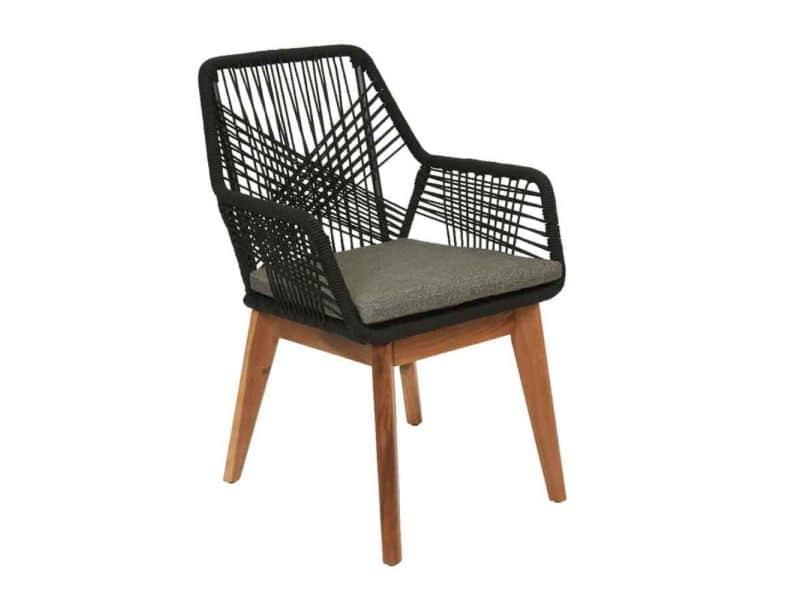 Seville dining tuinstoel | touw + hardhout | zwart