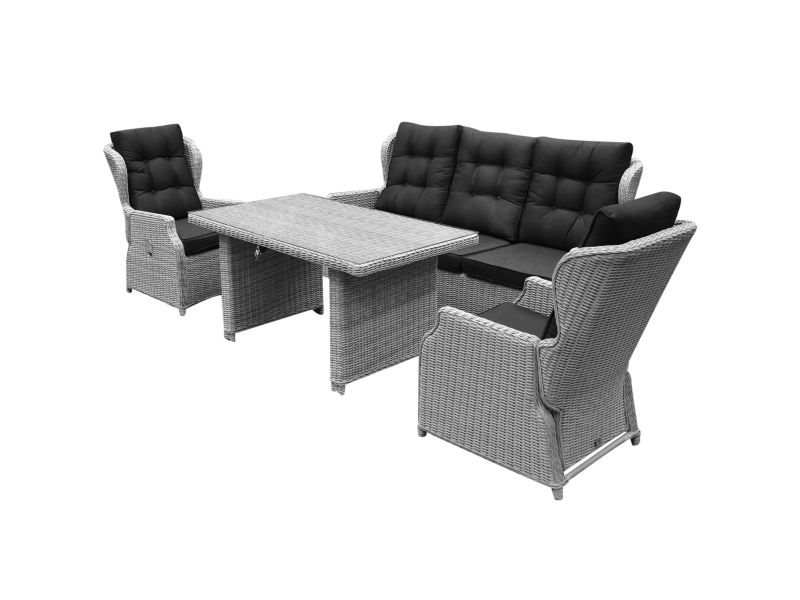 Showroommodel Ibiza XL stoel-bank loungeset 4-delig verstelbaar wit-grijs