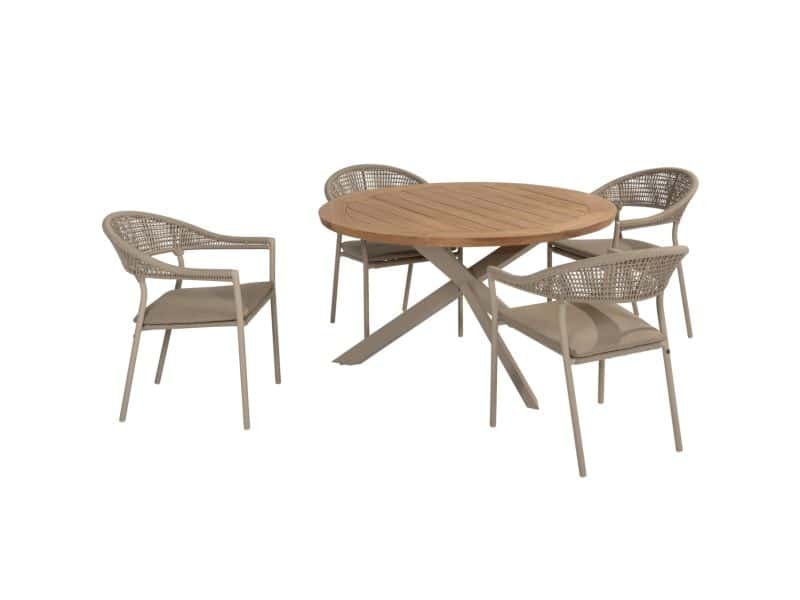 Sienna Prado dining tuinset 130 cm rond 5 delig zand teak Taste 4SO