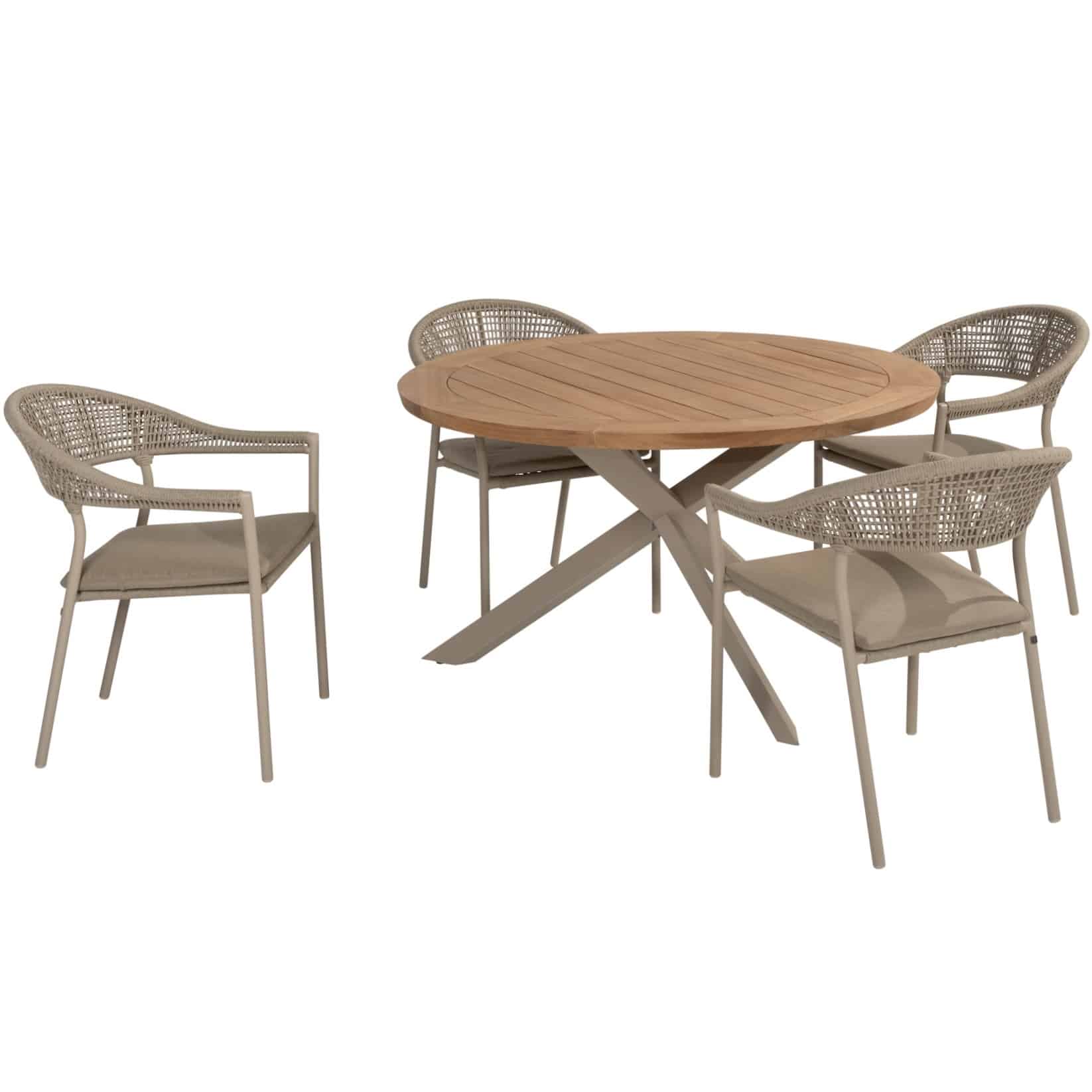 sienna prado dining tuinset 130 cm rond 5 delig zand teak taste 4so