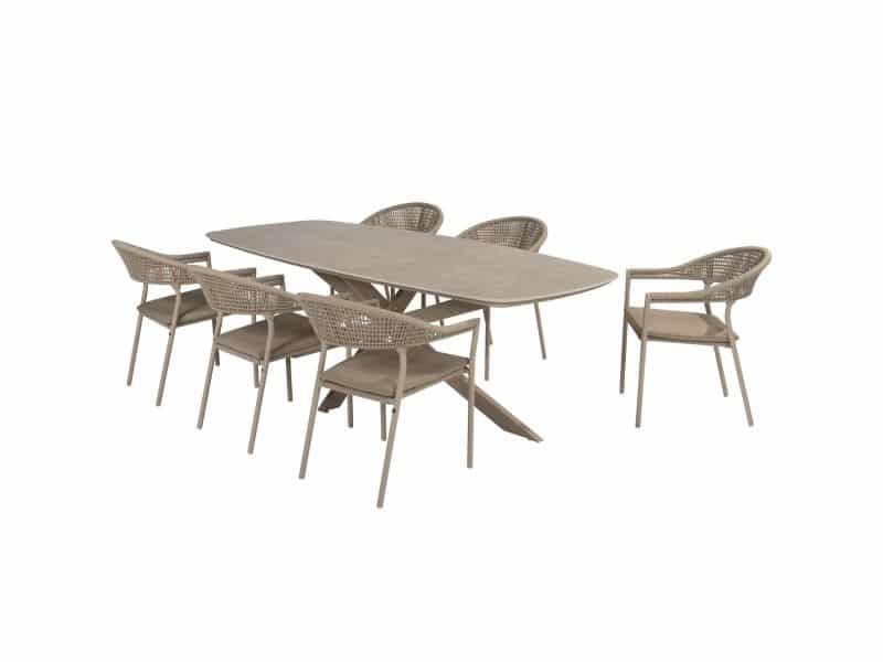Sienna Prado dining tuinset 240x105xH75 cm 7 delig latte met keramisch deens ovaal blad Taste 4SO