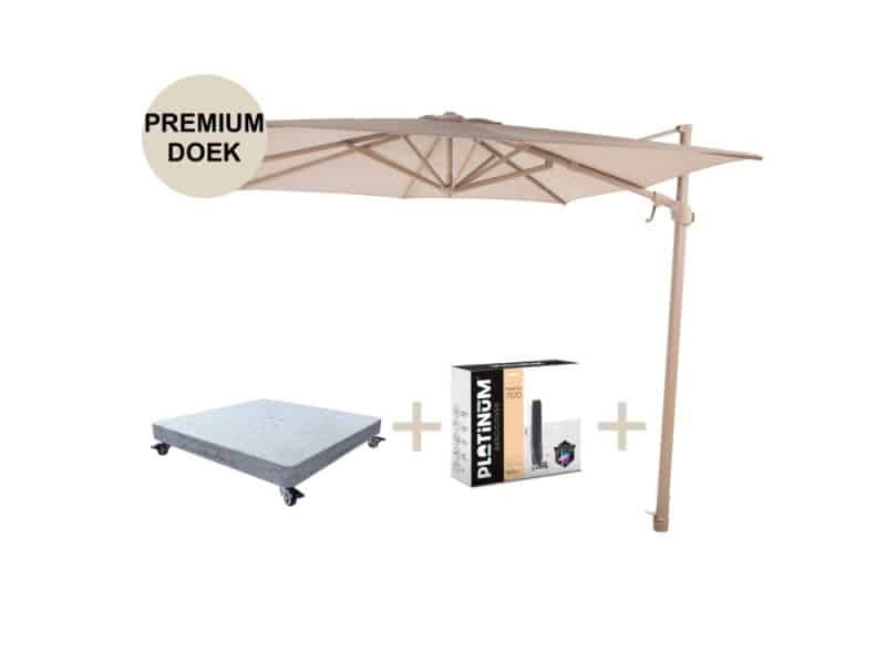 Siesta premium zweefparasol 300x300 cm latte frame sand 4 Seasons Outdoor met robuust 90 KG voet en hoes