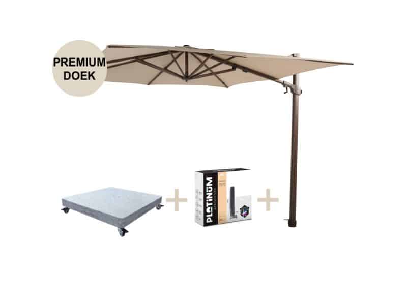 Siesta premium zweefparasol 300x300 cm wenge frame beach met robuust 90 KG voet en hoes