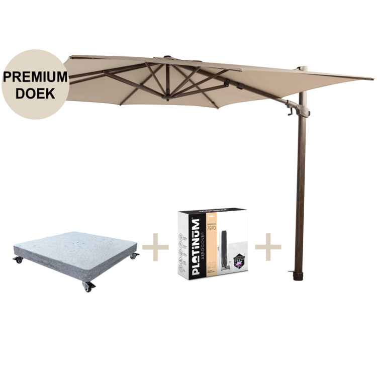 siesta premium zweefparasol 300×300 cm wenge frame beach met robuust 90 kg voet en hoes