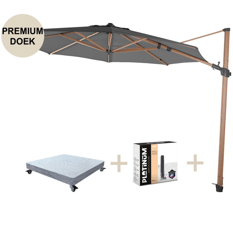 siesta premium zweefparasol 350 cmØ houtlook frame charcoal 4 seasons outdoor met robuust 90kg voet en hoes