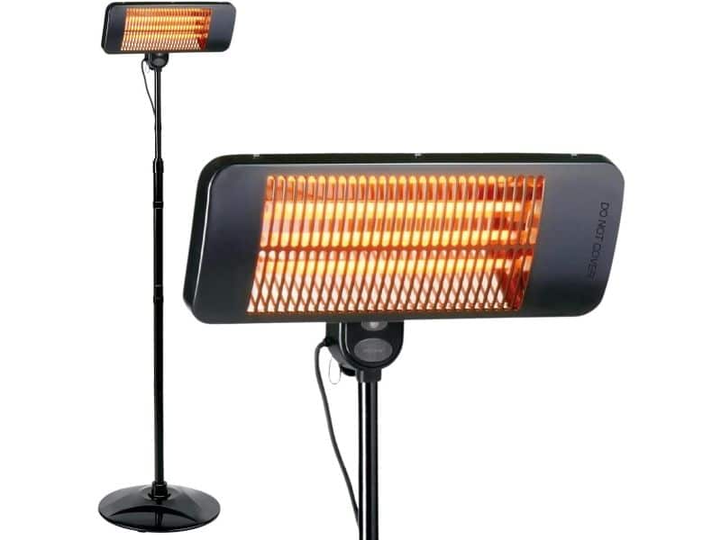 Staande Infraroodverwarming voor Terrassen - 2000W Spatwaterdichte Warmtestraler met 3 Warmtestanden