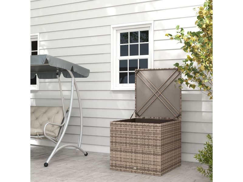 STILVORA Opbergbox Tuin - Met Deksel En Pneumatische Openhulp - Voor Kussens En Tuinspullen - Rattan Sand - 75x75x70 Cm
