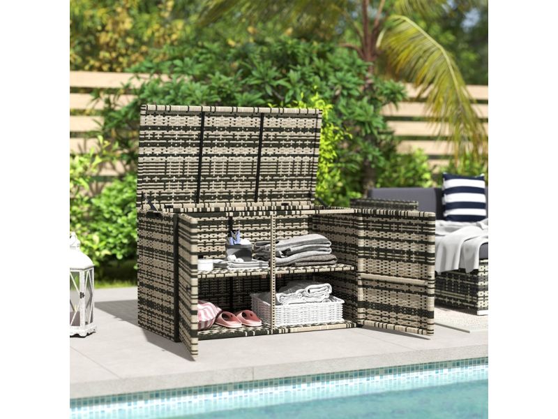 STILVORA Opbergbox Voor Tuinkussens - Tweelaagse Opbergruimte 350 Liter - Voor Tuin Terras En Balkon - Rotanlook Grijs - 118x57x69 Cm