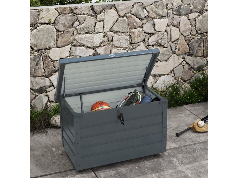 STILVORA Tuin Opbergbox - Verrijdbaar Met Rem En Handgrepen - Afsluitbaar Deksel Voor Balkon En Terras - Staal - Donkergrijs - 100x62x65 Cm