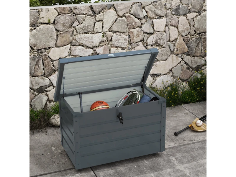 STILVORA Tuin Opbergbox - Verrijdbaar Met Rem En Handgrepen - Afsluitbaar Deksel Voor Balkon En Terras - Staal - Donkergrijs - 100x62x65 Cm