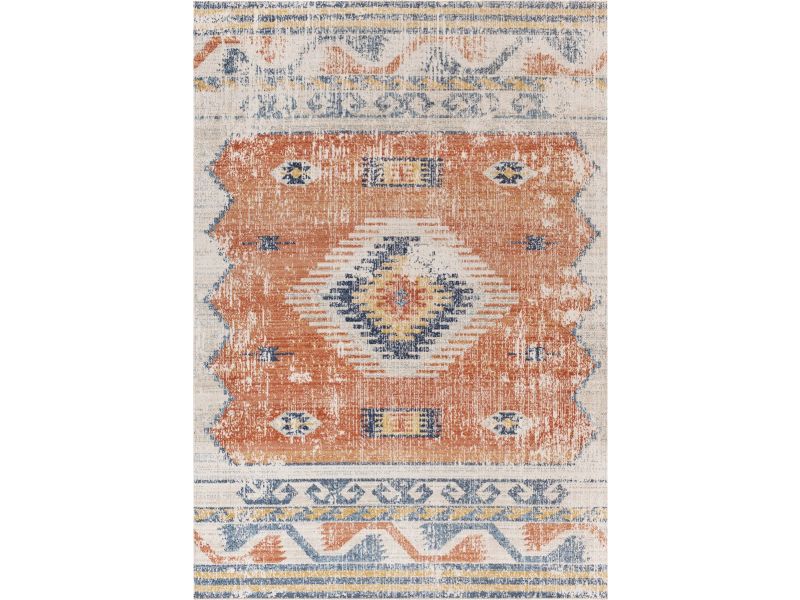 SURYA - NAWEL - Stijlvol boho tapijt - Rood/blauw - Geschikt voor buiten