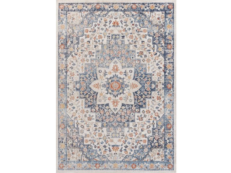 SURYA - SELMA - Stijlvol vintage tapijt - Blauw/beige - Geschikt voor buiten