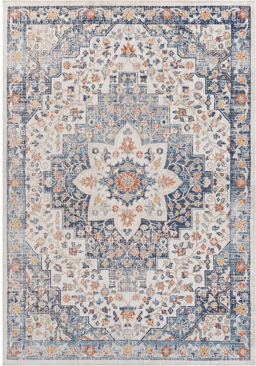 surya selma stijlvol vintage tapijt blauw/beige geschikt voor buiten