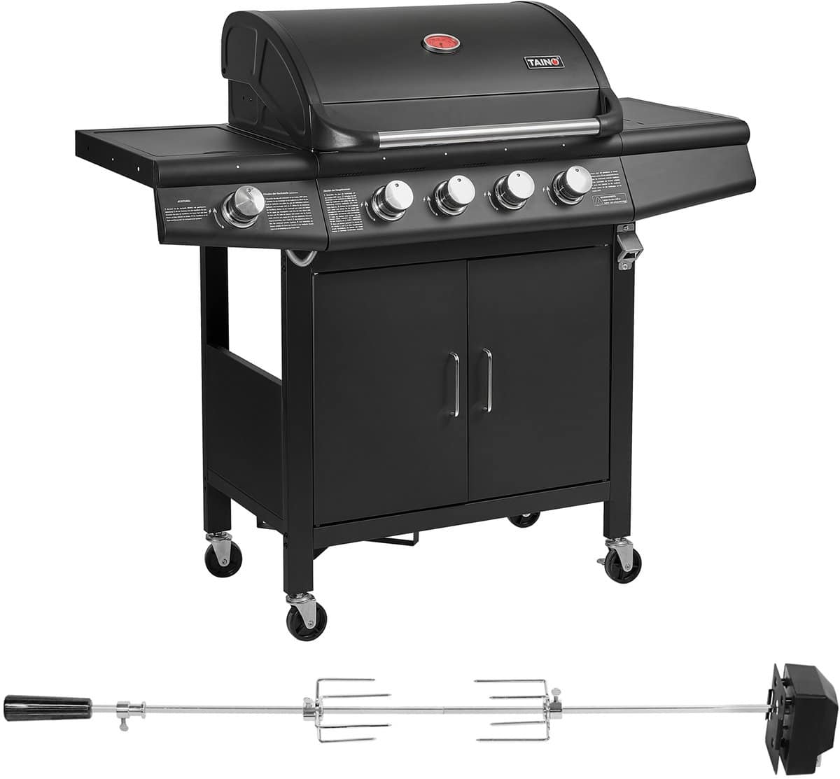 taino red 4+1 gasgrillset met draaispit bbq grillwagen roestvrijstalen brander