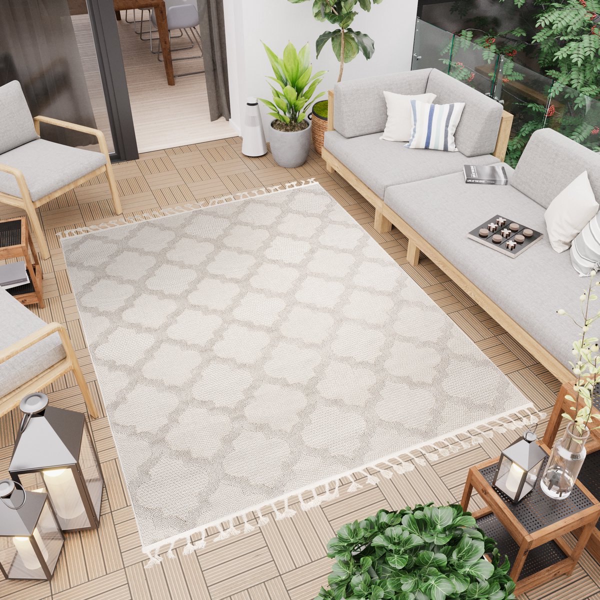 tapiso timber vloerkleed outdoor indoor met franjes tapijt maat 160×220