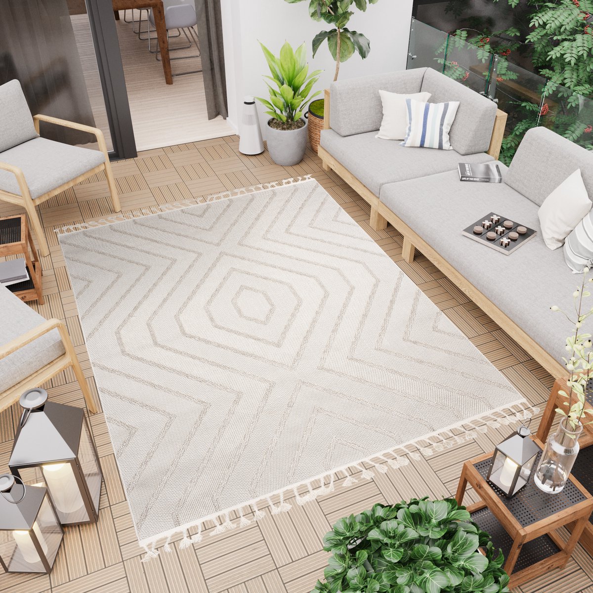 tapiso vloerkleed beige buiten tapijt voor balkon terras & tuin maat 160×220