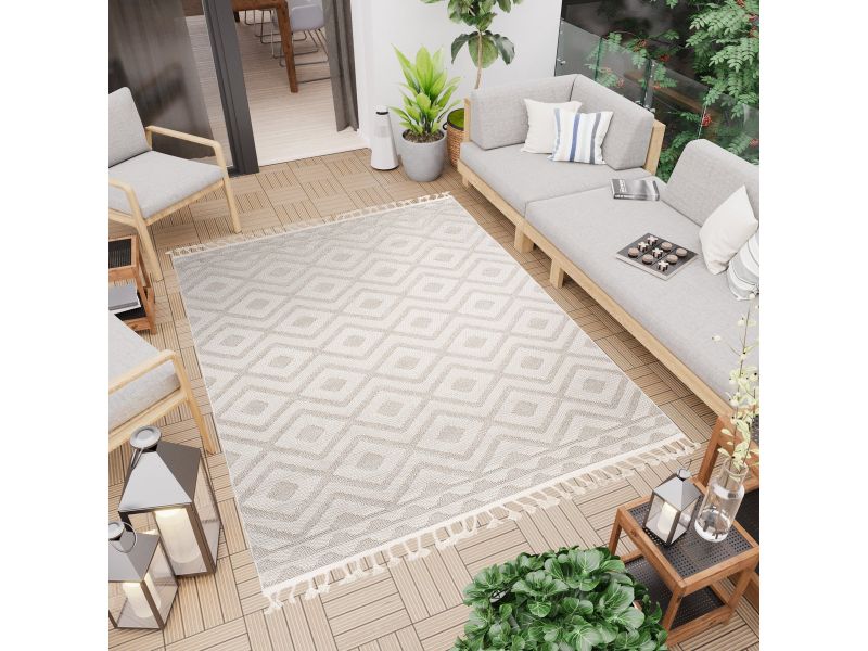 Tapiso Vloerkleed Beige Buiten Vloerkleed voor Balkon Terras & Tuin Maat- 160x220