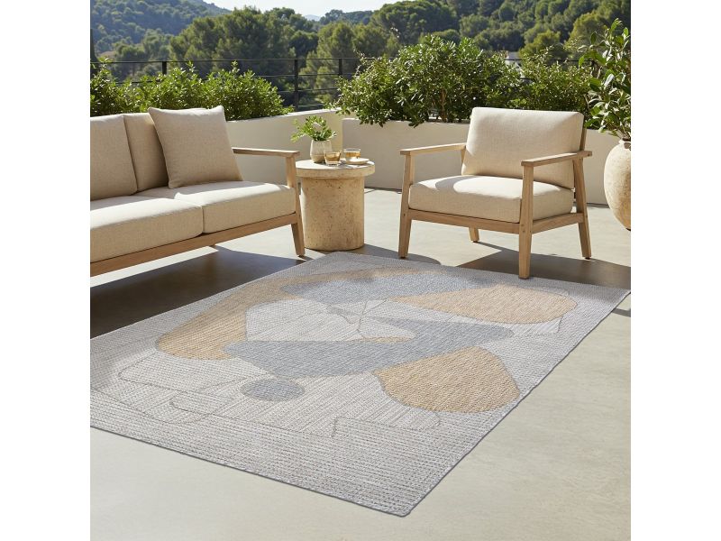 TAPISO Yucana Buitentapijt - Flatweave Vloerkleed Buiten & Binnen - Modern Abstract Patroon - Grijs Buitenkleed - Weerbestendig & UV-bestendig 200x300