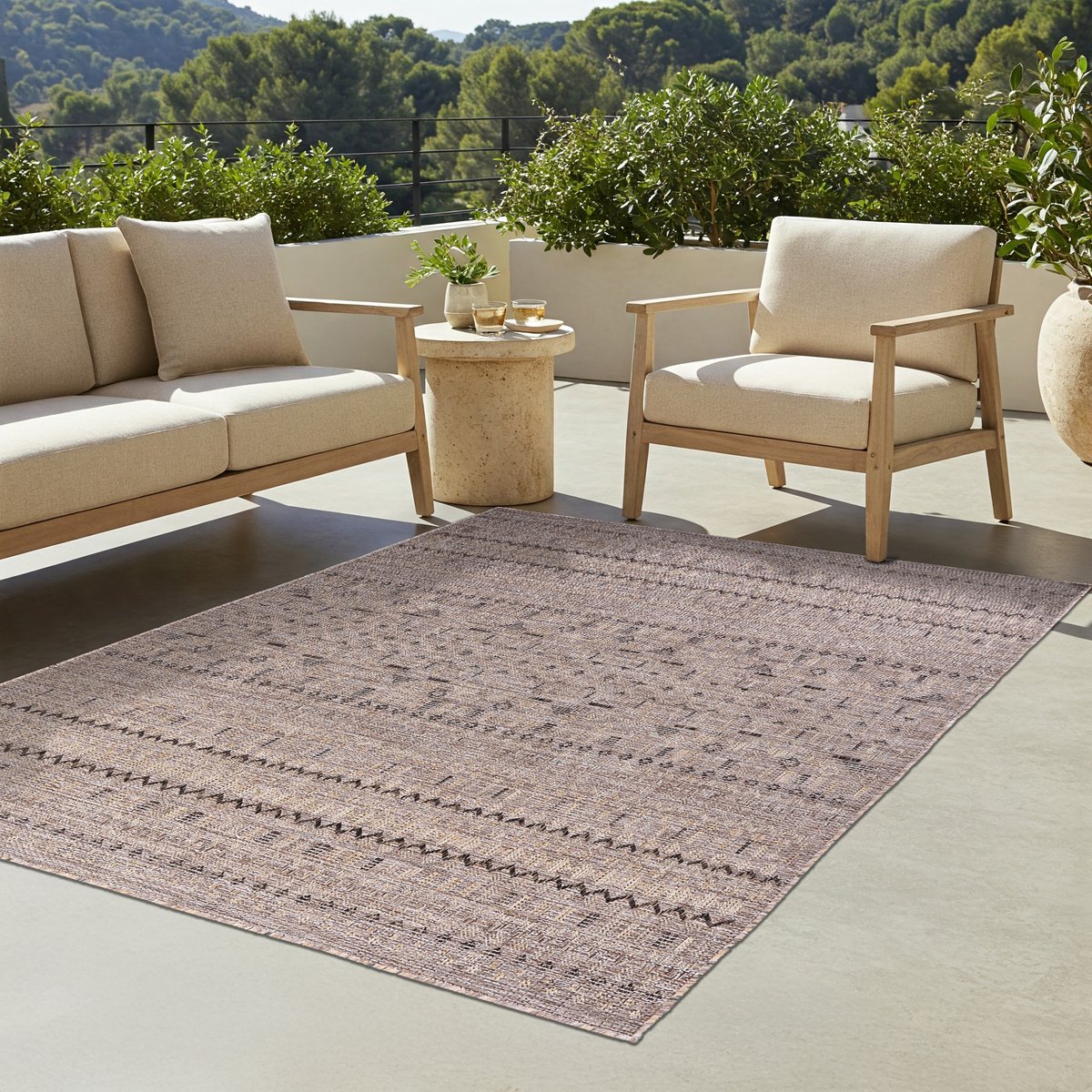 tapiso yucana buitentapijt flatweave vloerkleed buiten & binnen modern abstract patroon weerbestendig & uv bestendig bruin buitenkleed 200×300