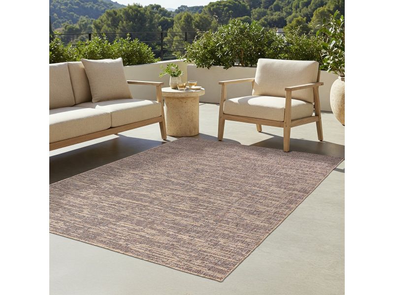 TAPISO Yucana Buitentapijt - Flatweave Vloerkleed Buiten & Binnen - Modern Buitenkleed Gestreept - Weerbestendig & UV-bestendig - Donkerbruin 200x300