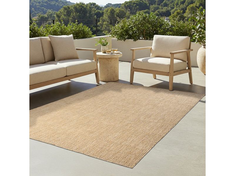 TAPISO Yucana Buitentapijt - Flatweave Vloerkleed Buiten & Binnen - Modern Gemêleerd Design - Beige Creme Buitenkleed - Weerbestendig & UV-bestendig 200x290