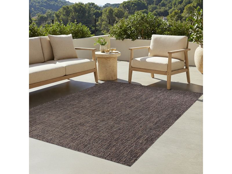 TAPISO Yucana Buitentapijt - Flatweave Vloerkleed Buiten & Binnen - Modern Gemêleerd Design - Donkerbruin Buitenkleed - Weerbestendig & UV-bestendig 200x290