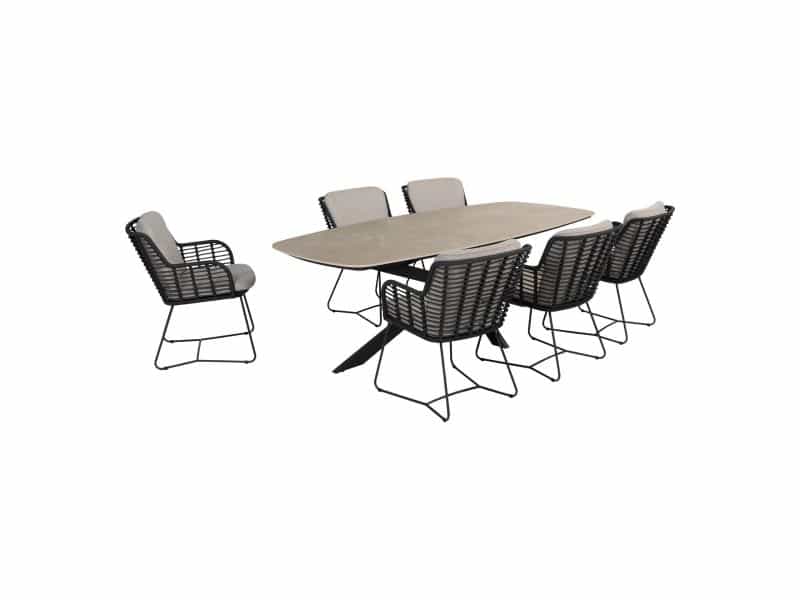 Taste by 4SO Prado deens ovale tafel met 6 4SO Fabrice dining tuinstoelen