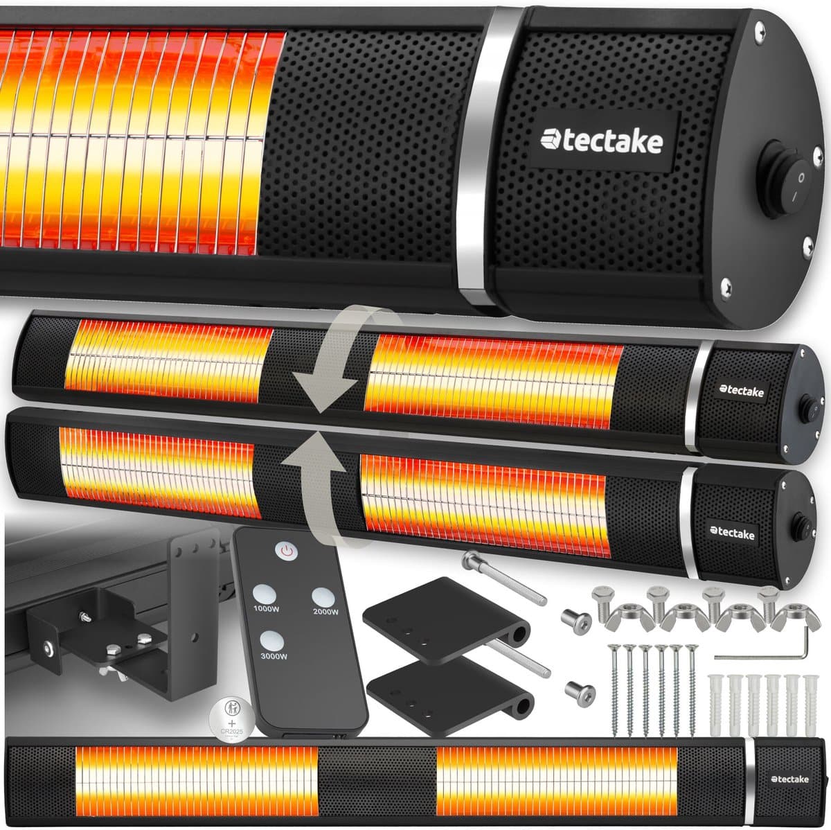 tectake® solaris horizon infraroodstraler 3 vermogensniveaus, 1000, 2000 en 3000 w hoog rendement geen luchtcirculatie eenvoudige montage