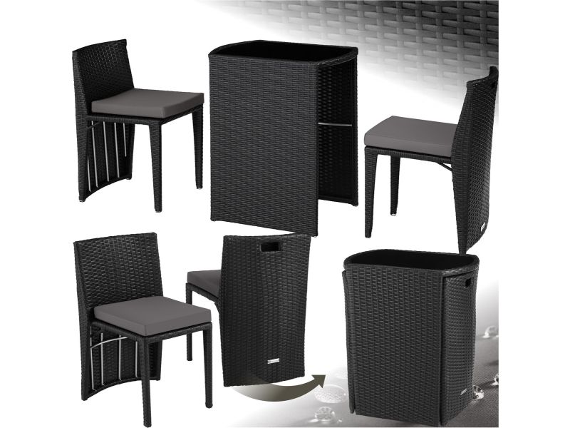 tectake® - wicker bistroset, ruimtebesparend in elkaar te schuiven
