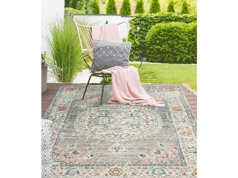 The Carpet Palma - Indoor & Outdoor Vloerkleed, Weerbestendig & Onderhoudsvriendelijk - Oosters Patroon - Grijs - 240 x 340 cm