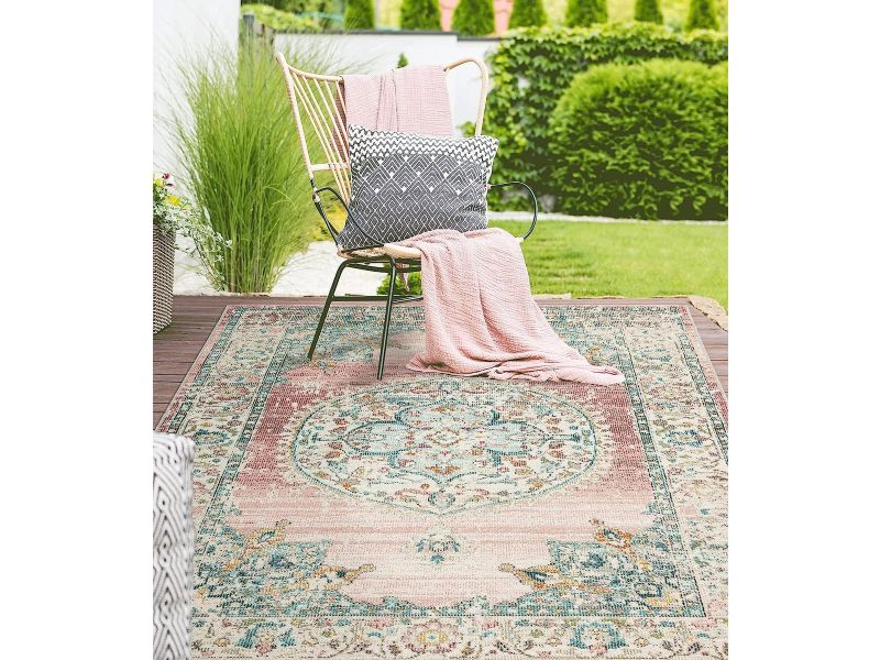 The Carpet Palma - Indoor & Outdoor Vloerkleed, Weerbestendig & Onderhoudsvriendelijk - Oosters Patroon - Roze - 240 x 340 cm