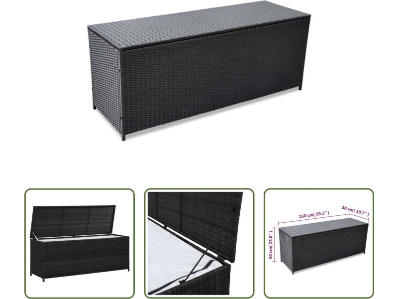 The Living Store Poly Rattan Opslagkist - 150x50x60 cm - Zwart