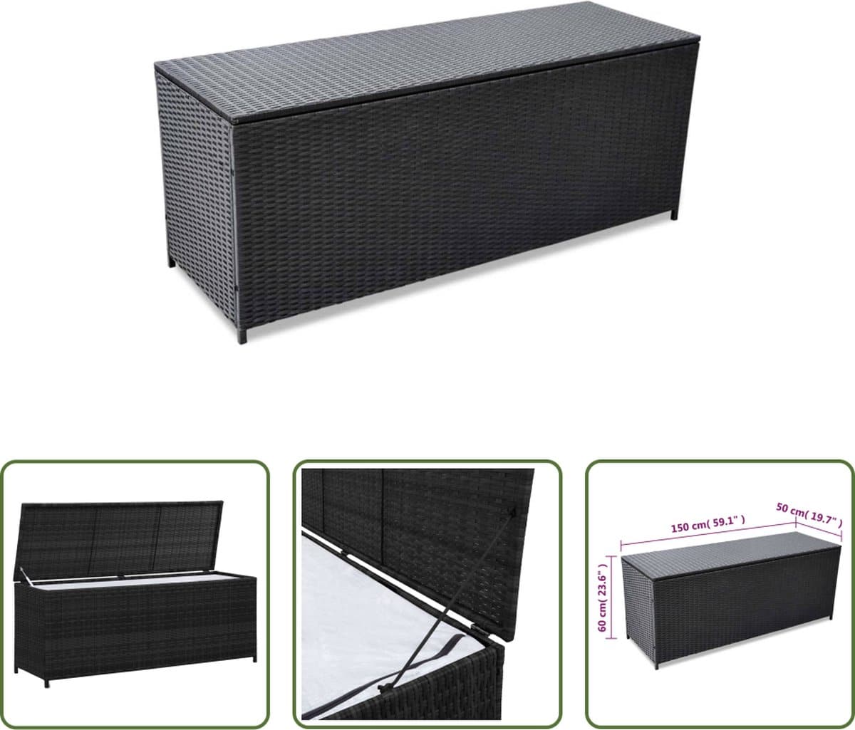 the living store poly rattan opslagkist 150x50x60 cm zwart
