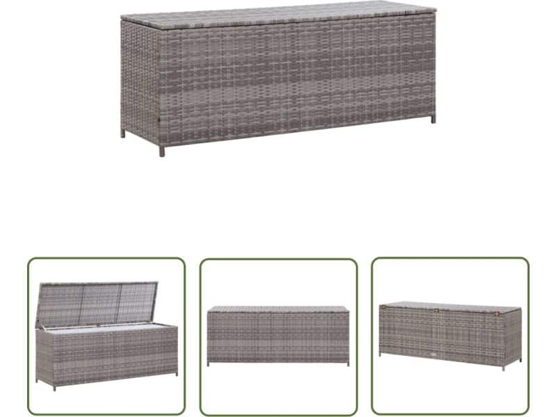 The Living Store Tuinbox 150x50x60 cm poly rattan grijs - Tuinopslag