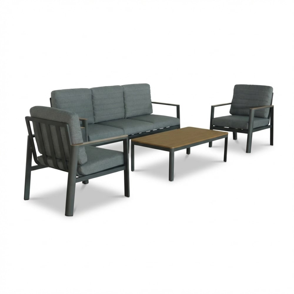 tokyo stoel bank loungeset 5 personen incl. tafel | aluminium + polywood | antraciet | 4 delig