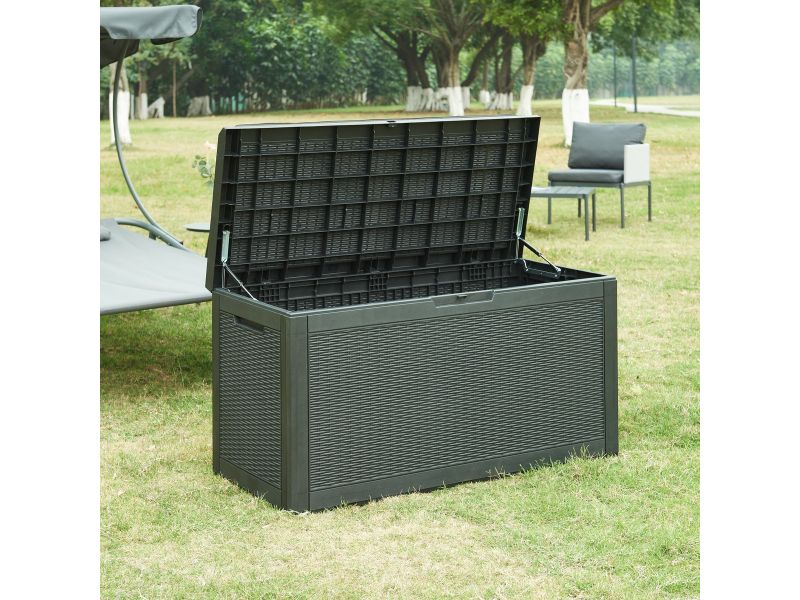 Tuin opbergbox Atella 65x122x54,5 cm zwart rotan look casa.pro