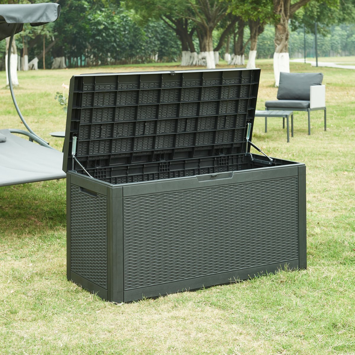 tuin opbergbox atella 65x122x54,5 cm zwart rotan look casa.pro