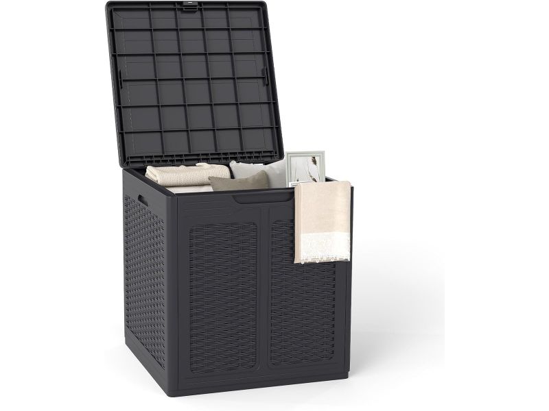 Tuinbox 145 liter - opbergbox met afsluitbaar deksel in rotanlook - weerbestendige kussenbox voor tuin