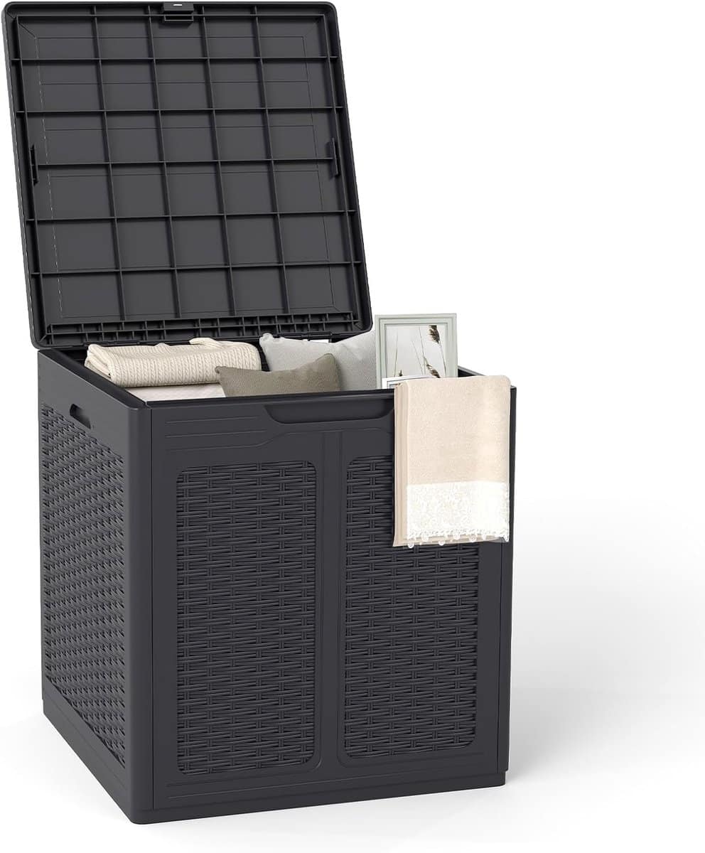 tuinbox 145 liter opbergbox met afsluitbaar deksel in rotanlook weerbestendige kussenbox voor tuin