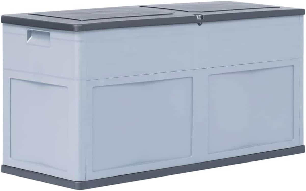tuinbox opslagbox grijs zwart voor kussens, dekens en tuinaccessoires