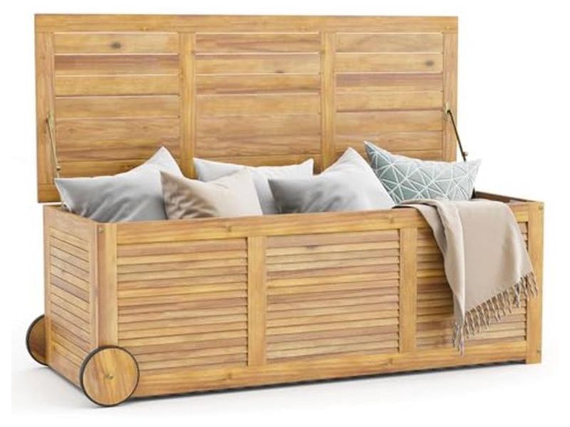 Tuinbox van acaciahout met wieltjes - Opbergbox voor binnen en buiten