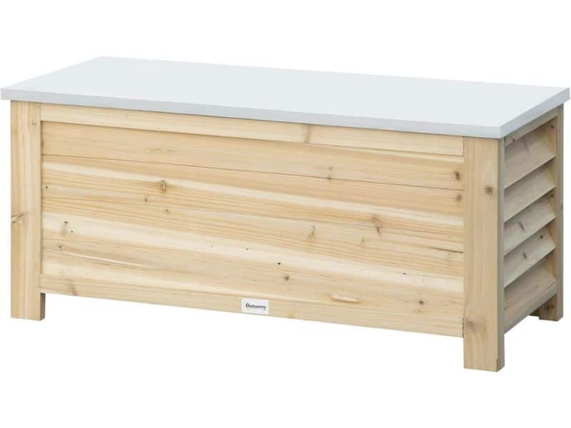 Tuinkist met Deksel voor Buiten, 155 Liter Opbergbox van Hout en Metalen Deksel