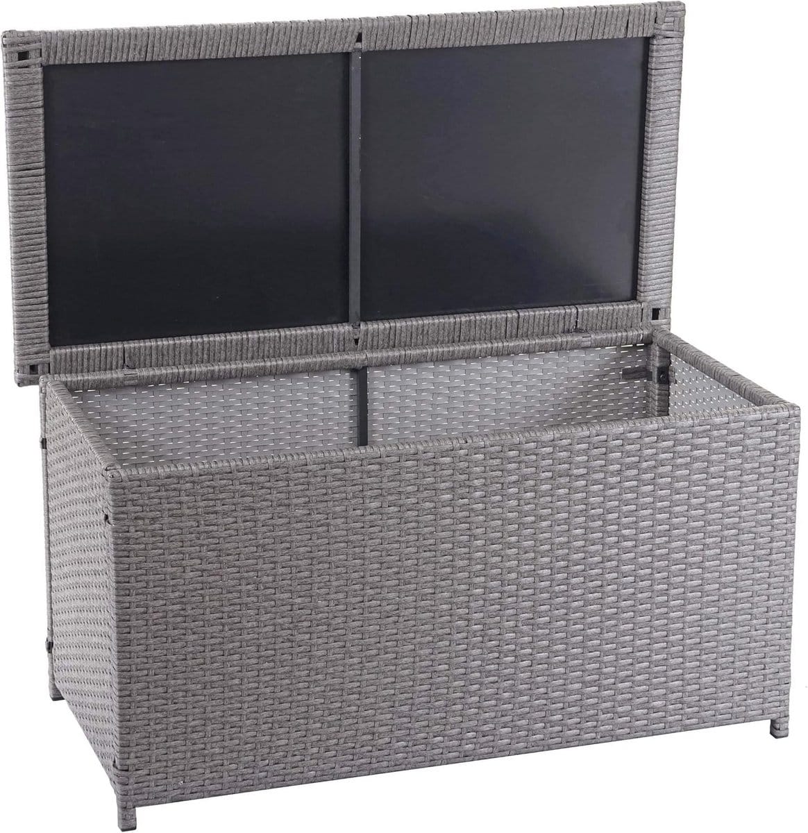 tuinkist polyrotan 250l grijs, buitenopslag, 51x115x59cm