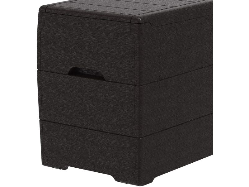 Unyqoos® Donkerbruine kunststof opbergbox met afsluitbaar deksel en wielen, 270 liter