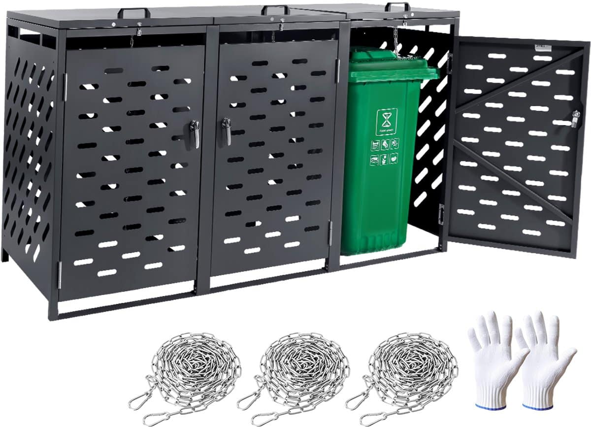 vevor afvalbak box afvalbak huis afvalbak deksel afvalcontainer 3x 240l