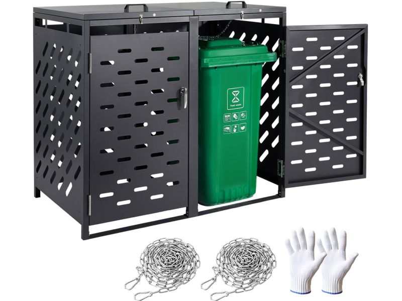 VEVOR Afvalbak Opslag, Afvalbak Opslagloods, 2 X 52,79 Gallons, met Kettingdeksel