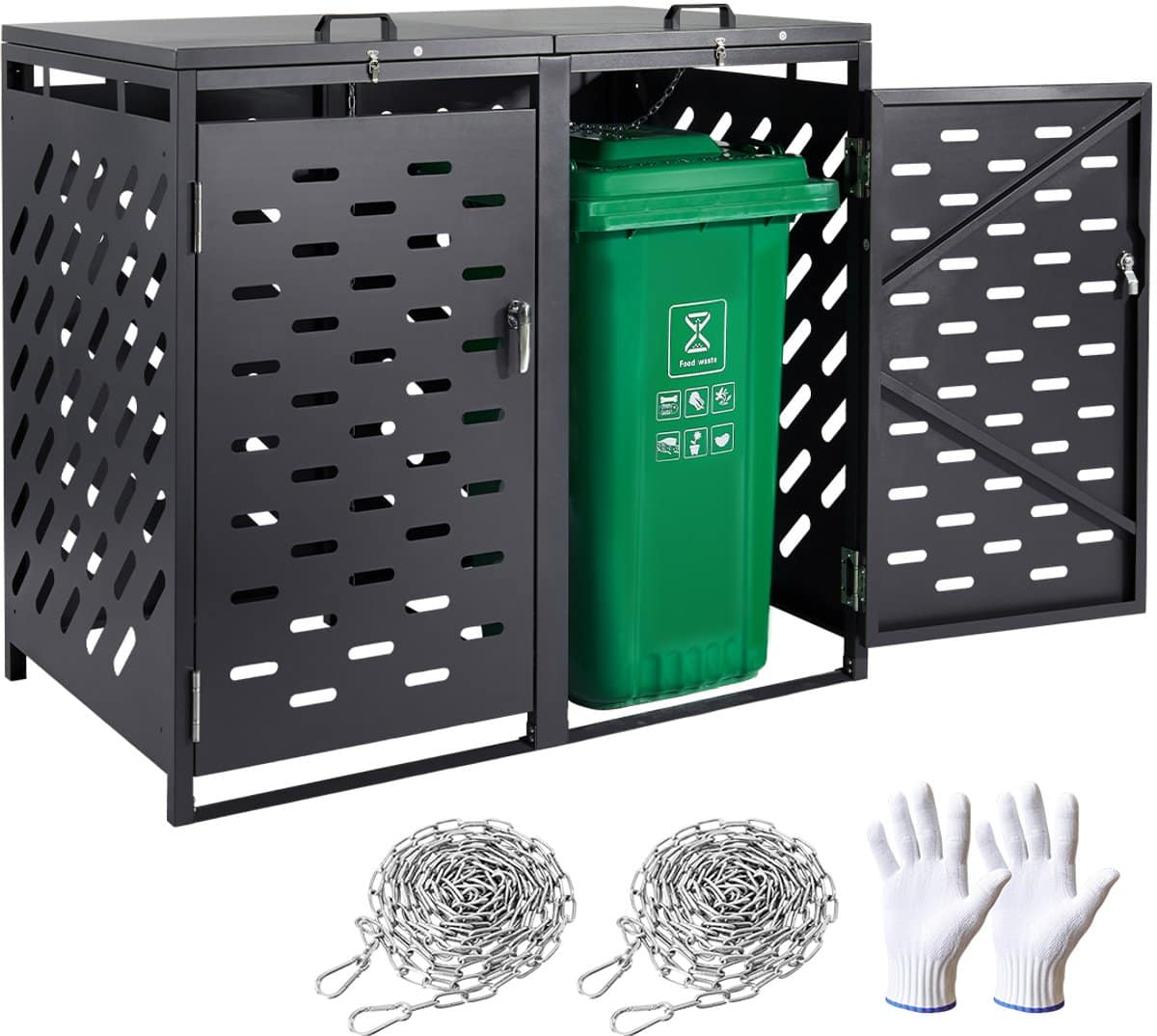 vevor afvalbak opslag, afvalbak opslagloods, 2 x 52,79 gallons, met kettingdeksel